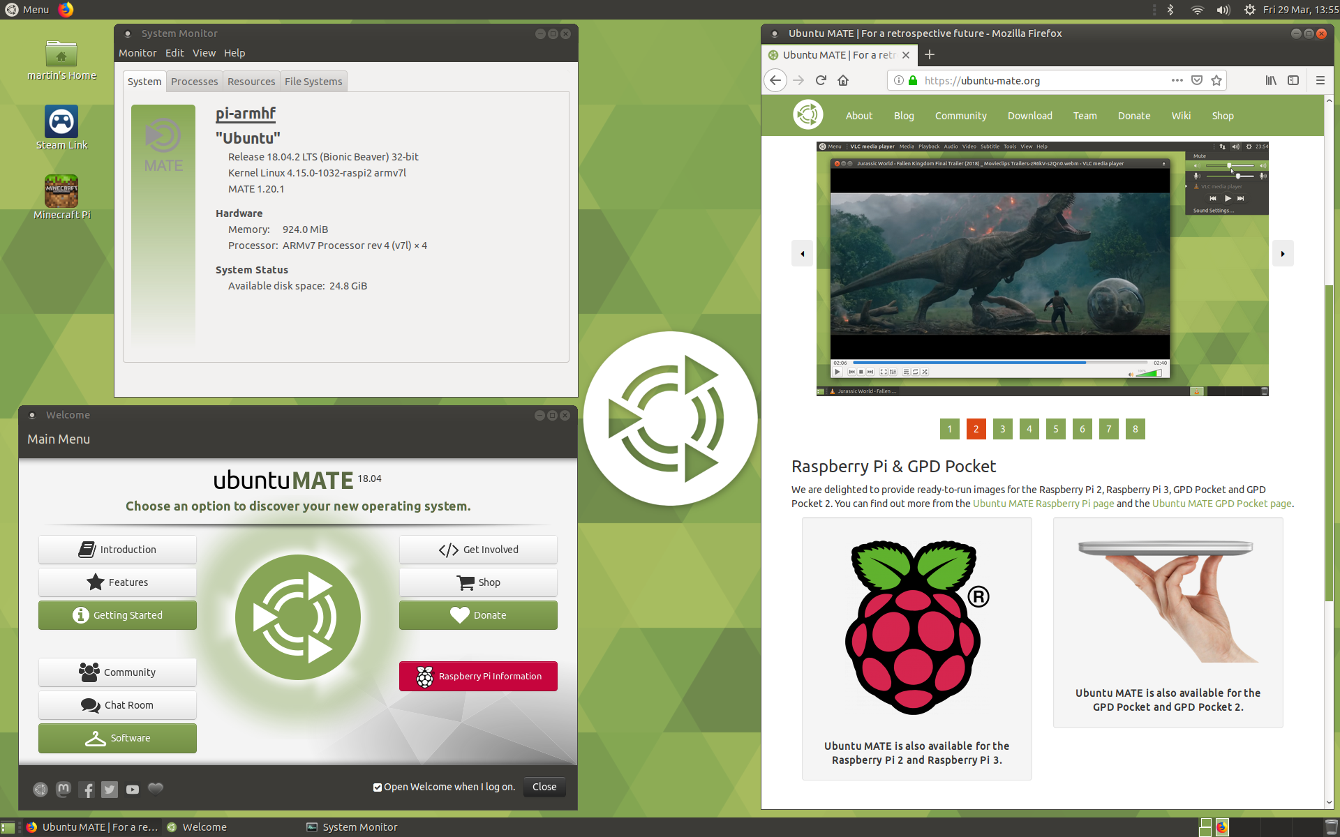 Ubuntu MATE 16.04 running on the Raspberry Pi 3