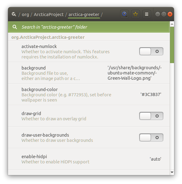 Arctica Greeter dconf configuration