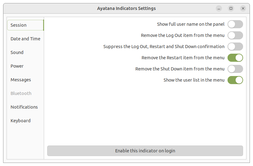 Ayatana Indicator Settings