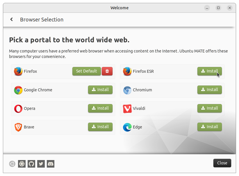 Ubuntu MATE Welcome Browser Ballot