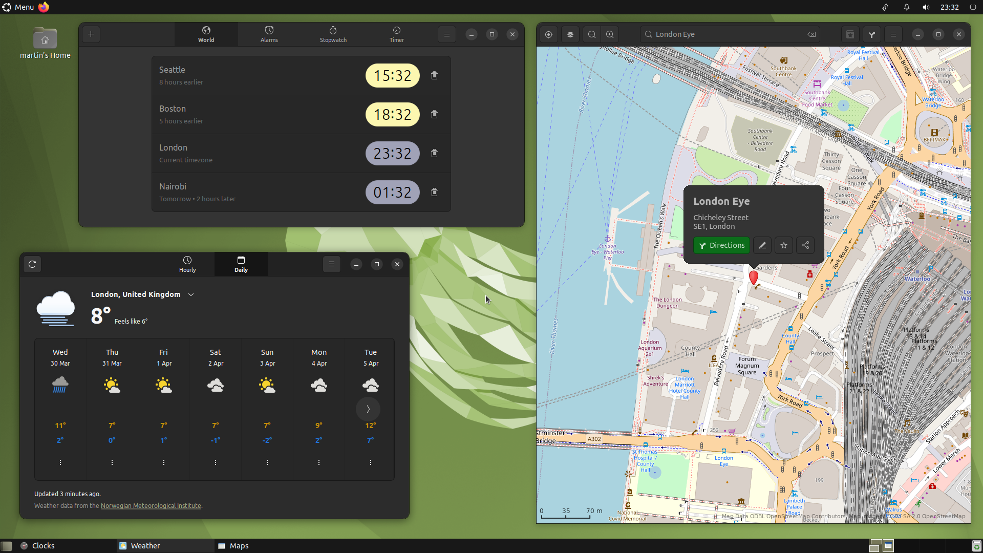 GNOME Clocks, Maps & Weather