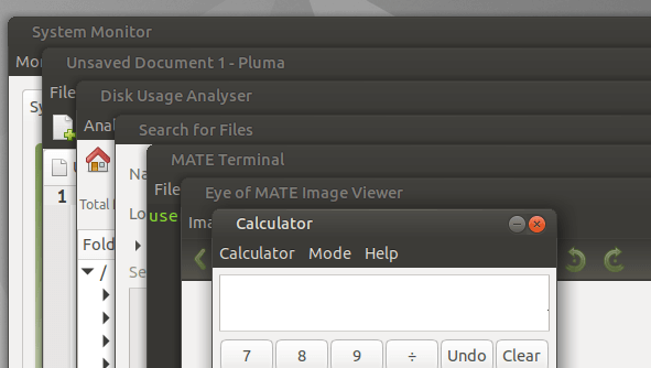 Screenshot of cascaded MATE application windows